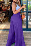 Purple Fashion Casual Solid Fold Regular High Waist Wide Leg Trousers