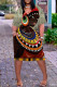 Ink Green Fashion Casual Print Basic V Neck Short Sleeve Dress