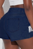 Dark Blue Fashion Casual Solid Tassel Patchwork High Waist Regular Denim Shorts