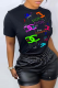 Black Fashion Daily Print Patchwork O Neck T-Shirts