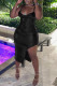 Black Fashion Sexy Solid Backless Slit Spaghetti Strap Sleeveless Dress Dresses