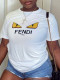 White Casual Print Letter O Neck T-Shirts