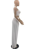 Blue Sexy Solid Hollowed Out O Neck Sleeveless Two Pieces