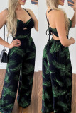Black Sexy Casual Print Bandage Backless Spaghetti Strap Regular Jumpsuits