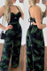 Black Sexy Casual Print Bandage Backless Spaghetti Strap Regular Jumpsuits