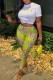 Green Fashion Casual Print Basic O Neck Short Sleeve Two Pieces