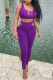 Purple Sexy Solid Bandage Hollowed Out Patchwork U Neck Sleeveless Two Pieces