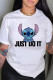 White Fashion Casual Print Letter O Neck T-Shirts