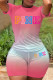 Pink Fashion Casual Gradual Change Letter Print Basic O Neck Short Sleeve Two Pieces