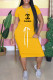 Yellow Fashion Sweet Print Letter O Neck One Step Skirt Dresses