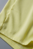 Yellow Fashion Solid Flounce V Neck Sleeveless Two Pieces
