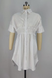 White Fashion Casual Solid Patchwork Turndown Collar Shirt Dress