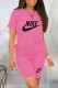 Rose Red Fashion Casual Letter Print Basic O Neck Short Sleeve Two Pieces