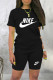 Black Fashion Casual Letter Print Basic O Neck Short Sleeve Two Pieces