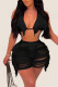 Black Sexy Solid Tassel Bandage Hollowed Out Patchwork Swimwears