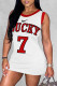 White Fashion Sportswear Print Letter O Neck One Step Skirt Dresses
