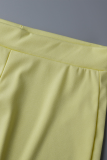 Yellow Fashion Solid Flounce V Neck Sleeveless Two Pieces