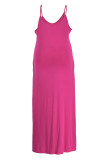 Pink Casual Print Split Joint Spaghetti Strap Sling Dress Plus Size Dresses