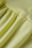 Yellow Fashion Solid Flounce V Neck Sleeveless Two Pieces