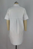 White Fashion Casual Solid Patchwork Turndown Collar Shirt Dress