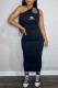Black Fashion Celebrities Print Patchwork U Neck One Step Skirt Dresses