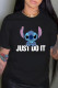 Black Fashion Casual Print Letter O Neck T-Shirts