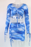 Pink Fashion Patchwork Tie-dye Off the Shoulder Long Sleeve Two Pieces