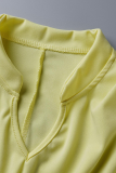 Yellow Fashion Solid Flounce V Neck Sleeveless Two Pieces