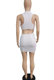 Yellow Sexy Solid Hollowed Out Patchwork O Neck Pencil Skirt Dresses