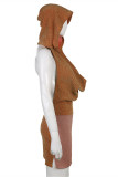 Light Brown Fashion Sexy Patchwork Backless Hooded Collar Sleeveless Dress