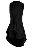 Yellow Fashion Solid Flounce V Neck Sleeveless Two Pieces