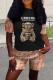 Black Fashion Casual Print Patchwork O Neck Short Sleeve Two Pieces