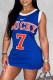 Peacock Blue Fashion Sportswear Print Letter O Neck One Step Skirt Dresses