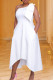 White Elegant Solid Patchwork Oblique Collar Irregular Dress Dresses
