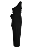 Black Sexy Solid Split Joint One Shoulder Irregular Dress Dresses