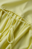 Yellow Fashion Solid Flounce V Neck Sleeveless Two Pieces