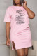 Pink Fashion Casual Print Letter O Neck Straight Dresses