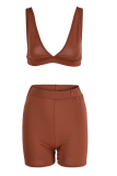 Pink Sexy Solid Patchwork V Neck Sleeveless Two Pieces