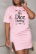 Pink Fashion Casual Print Letter O Neck Straight Dresses