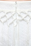 White Sexy Solid Tassel Patchwork See-through Spaghetti Strap Straight Dresses