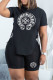 Black Fashion Casual Print Bandage O Neck Short Sleeve Two Pieces