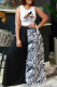White Fashion Street Print Patchwork O Neck Sleeveless Two Pieces