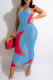 Blue Fashion Sexy Solid Bandage Patchwork See-through Backless Halter Sleeveless Dress