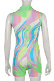 Multicolor Fashion Casual Print Patchwork Turndown Collar Skinny Rompers