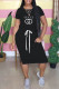 Black Fashion Casual Print Letter O Neck One Step Skirt Dresses
