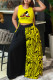 Yellow Fashion Street Print Patchwork O Neck Sleeveless Two Pieces