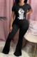 Black White Fashion Casual Print Basic O Neck Skinny Jumpsuits