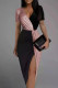 Champagne Fashion Sexy Patchwork Slit V Neck Short Sleeve Dress