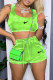 Fluorescent Green Fashion Sportswear Print Patchwork U Neck Sleeveless Two Pieces