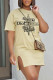 Khaki Fashion Casual Print Letter O Neck Straight Dresses